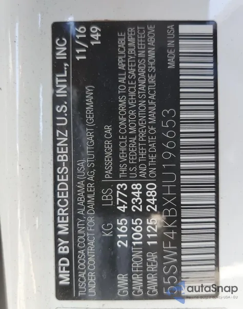 2017 Mercedes-Benz C 300 4Matic from USA, damaged, VIN 55SWF4KBXHU196653